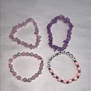 Pink and Purple Beaded Bracelet Set